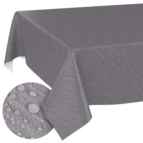 Tischdecke abwaschbar Wachstuch Wachstuchtischdecke Gartentischdecke Leinen-Optik Pflegeleicht Wasserabweisend 140 x 140 cm (Quadratisch) Grau Schnittkante