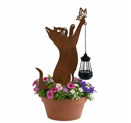 HTI-Living Gartenstecker Katze Metall Rostoptik mit Lampe dekorative Gartendeko, (1 Gartenstecker ohne Dekoration)