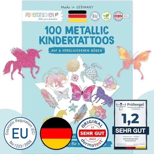 Papierdrachen 100 Metallic-Tattoos für Kinder von Papierdrachen
