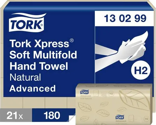 Tork Handtuchblatt Xpress H2 - 21,3x24 cm, Natur - Haushaltspapier - Effiziente Trocknung durch hochwertige Handtuchblätter, ideal für stark frequentierte Bereiche.