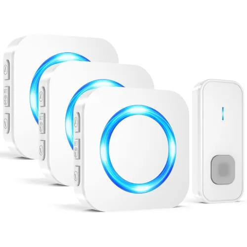 SURFOU Funkklingel mit 3 Plug-in-Empfängern - Türglocke mit 400m Reichweite, wasserdicht und mit 55 Klingeltönen für individuelle Benachrichtigung – ideal für jeden Haushalt.