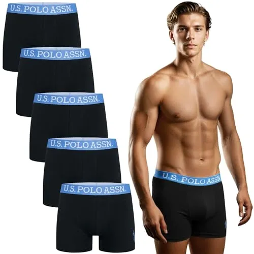 U.S. Polo Assn. Herren Boxershorts (M-3XL) im 5er Pack aus weichem Baumwollmix P008 - Schwarz Blue - Gr.L