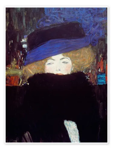 Posterlounge Wandbild Frau mit Hut und Federboa, Gustav Klimt, erhältlich als Poster, Leinwandbild, Wandsticker oder Acrylglasbild