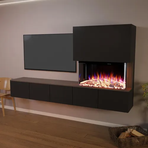 Glow Fire Wochnwand mit Elektrokamin 'CW5' – LED Wandkamin in Schwarz/Wenge - Moderne Elektrokamine für jeden Raum: Genießen Sie ein realistisches LED Kaminfeuer mit Heizfunktion (1500 W) und individueller Flammengestaltung – ganz ohne Schornstein!