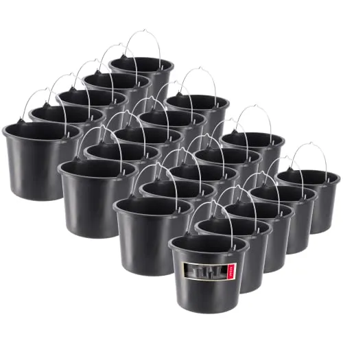 KADAX 20x Baueimer aus Kunststoff, 5l, Mörteleimer für Garten, Baustelle, Eimer mit Griff, Wassereimer, Stabiler Zementeimer, Mörtelkübel, Putzeimer, schwarz (20)