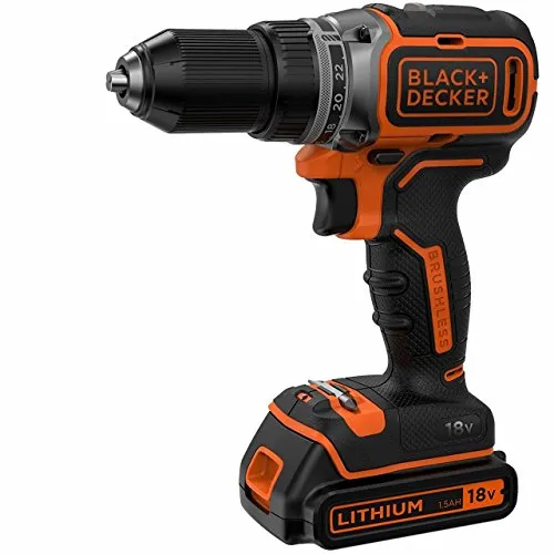Black+Decker Bürstenloser 2-Gang Akku-Bohrschrauber 18V - Akkuschrauber mit bürstenloser Technologie für längere Lebensdauer und mehr Leistung. Ideal für Holz und Metall, inkl. LED-Arbeitslicht und Schnellspannbohrfutter.