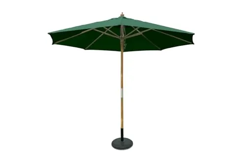 SiMPO LIFESTYLE Sonnenschirm 300 cm Holz-Sonnenschirm Marktschirm Gartenschirm Terrassenschirm Rund UV50+ (Grün, 3m)