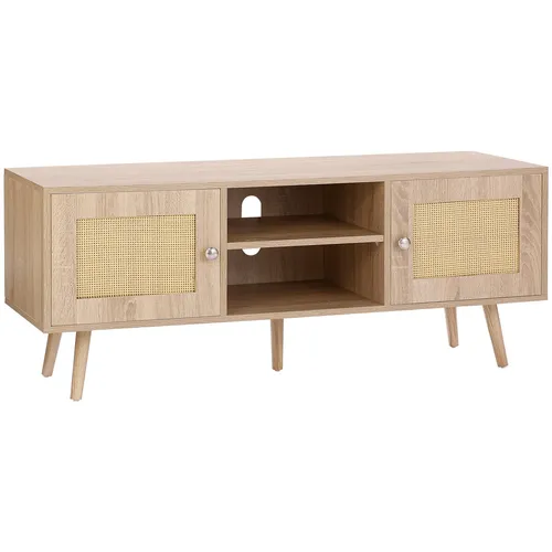 VEVOR Rattan-TV-Ständer - Boho-TV-Schrank für 140 cm Fernseher, großzügige Oberfläche und viel Stauraum mit verstellbaren Regalen