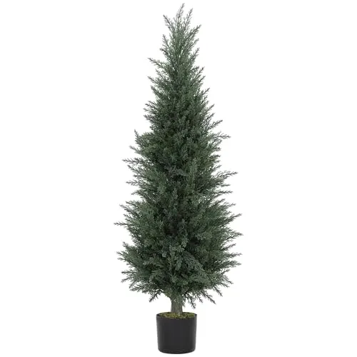 HOMCOM Künstliche Zypresse 120 cm - UV-beständige Kunstpflanze im Topf - Künstliche Pflanzen für Innen- und Außenbereiche, mit lebensechtem Design und pflegeleicht – ideal für jeden Raum, auch bei direkter Sonneneinstrahlung.
