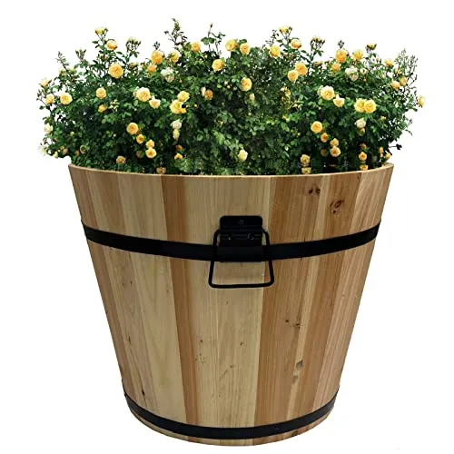 Holz Pflanzkasten | Pflanzkübel | Kräuterbeet | Pflanzkübel | Pflanzentopf | Balkonkasten | Holzkübel | Dekokasten | Dekokübel | Eiche-Look | Größe M = 31,5cm - Höhe 25cm