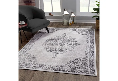 SANAT Evra Teppich für das Wohnzimmer - Hellgrau, 120 x 160 cm - Vielseitiger Kurzflorteppich mit traditionellem Design, ideal für Wohnzimmer, Flure und mehr. Robuste Qualität, schadstofffrei und pflegeleicht - perfekt für Haushalte mit Kindern und Haustieren.