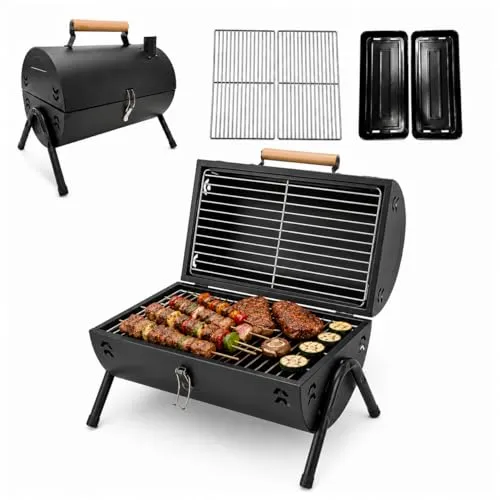 Holzkohlegrill BBQ Grill mit großer Grillfläche 37,5x25,5 cm für Outdoor-Aktivitäten