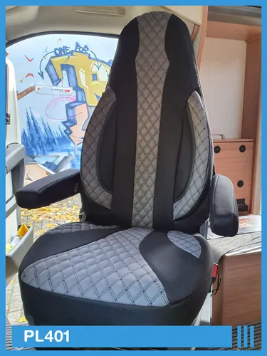 Maß Sitzbezüge für Fiat Ducato 250 Fahrer & Beifahrer ab 2006 PL401 Schwarz Grau