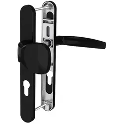 MS Beschläge Langschild Schmalrahmengarnitur Schwarz 92mm PZ - Moderne Türsicherung in Schwarz RAL9005, ideal für Haustüren. Mit fest-drehbar gelagerten Türdrückern und dreifach verschraubter Metallunterkonstruktion für hohe Langlebigkeit.