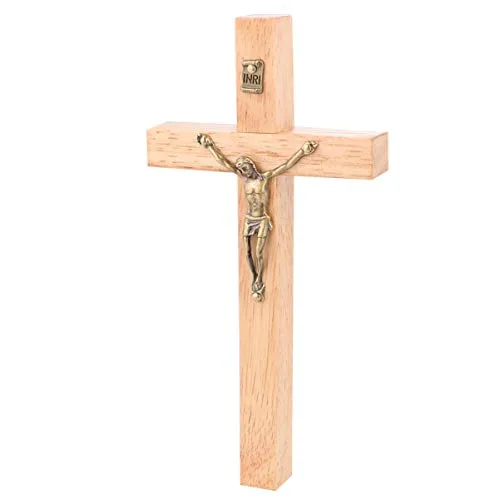 Garneck Christliches Holz, Wand, Kreuz, Wand, montiert, Kunsthandwerk hängen, aus Zinklegierung, Jesus, christliches Kreuz, Geschenk, Wanddekoration für Haus (Holzfarbe)