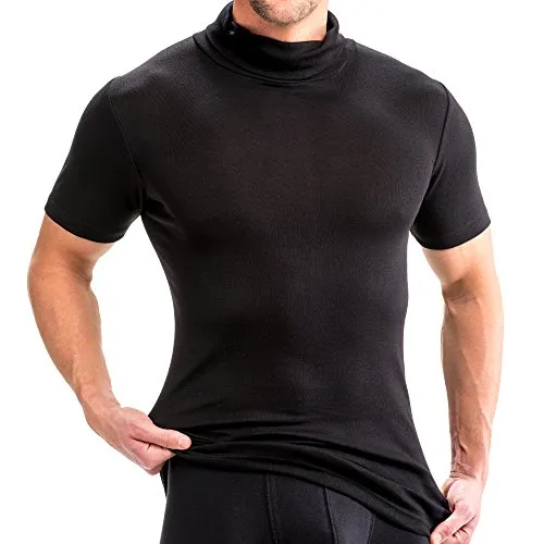 HERMKO 16855 Herren Kurzarm Shirt mit Rollkragen, 2er Pack, Größe D 5 = EU M, Farbe: schwarz - Hochwertiges 2er Pack Herren Shirt mit Rollkragen aus einer Baumwoll-Modal-Mischung für besten Tragekomfort. Ideal für den täglichen Gebrauch, hautfreundlich und nach ÖKO-Tex Standard 100 zertifiziert.