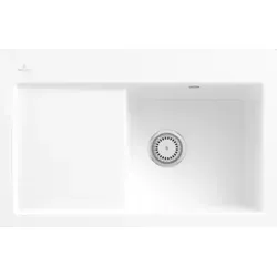 Villeroy & Boch Subway 45 flat Keramikspüle mit Ablaufgarnitur - Weiß Alpin - Flächenbündige Keramikspüle von Villeroy & Boch in Weiß Alpin. Ideal für moderne Küchen, leicht zu reinigen und mit praktischer Abtropffläche. Maße: 745x475mm, für 45cm Unterschrank.