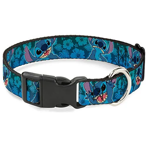 Buckle-Down Plastic Clip Collar - Stitch Expressions/Hibiscus Collage Green-Blue Fade - 1