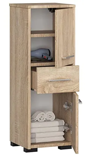 BDW Badezimmerschrank, VILE FARB, hoher moderner Badezimmerschrank, viel Stauraum, geeignet für kleine Räume. Universelles. Abmessungen: 30 x 85 x 30 Eiche Sonoma