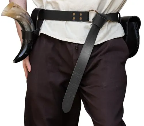 Leonardo Carbone® Unisex Wikinger Lederringgürtel Kegan mit keltischer Prägung - Handgefertigter 100% Echtleder Gürtel mit keltischen Prägungen. Ideal für LARP, Karneval und historische Verkleidungen. Stufenlos verstellbar für optimalen Tragekomfort!