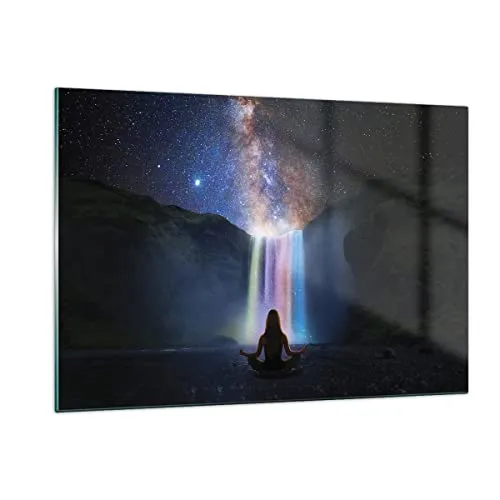 Wandbilder Dekoration Wohnzimmer Wasserfall die Sterne Meditation Bilder auf Glas 120x80cm Glasbild Schlafzimmer Küche Deko Wand Kunstdruck Art Groß XXL Wanddeko Bild im Glas Modern GAA120x80-4774
