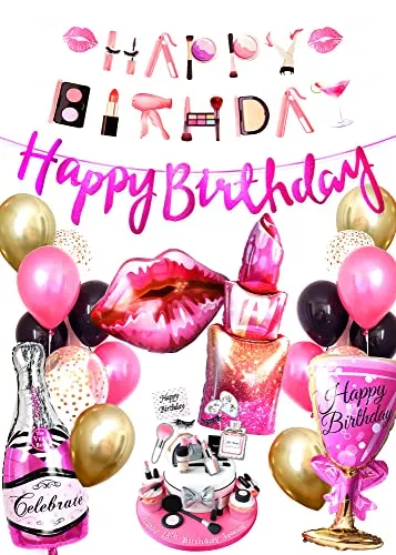 Regendeko Happy Birthday Lady Prost Damen Mode Set Mädchen Geburtstagsdeko Champagner Flasche sternförmige Folienballon Luftballons Geburtstag Girlande für Geburtstag Urlaub Hochzeit Party Dekoration