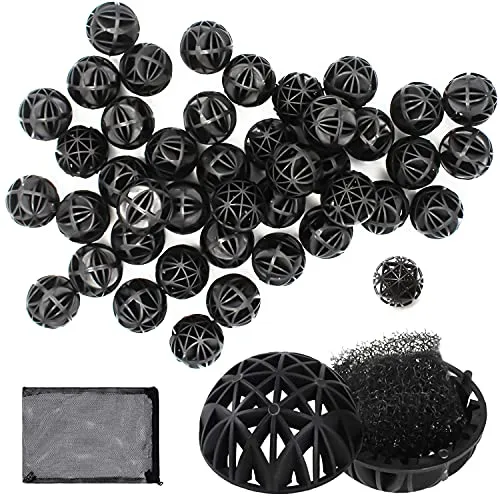 GIAK Bio Filterbälle Aquarium 100Stk Bio Balls Bio Kugeln Poröse für Filtration Reinigung Aquarium Teich Wasserfall brunnen,Filtermaterial für EX Außenfilter(mit Aquarium Filtertüten)