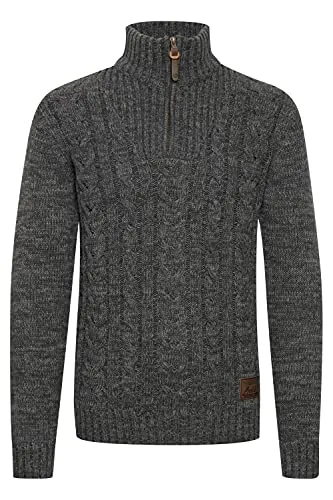 !Solid SDPankraz Herren Strickpullover Troyer Grobstrick Pullover mit Zopfstrickmuster Reißverschluss 100% Baumwolle Regular fit, Größe:2XL, Farbe:Dark Grey (2890)