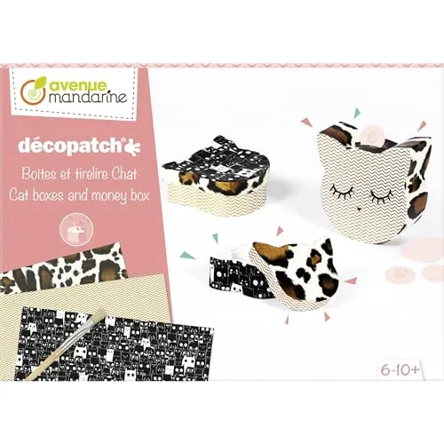 MY MANDARINE KC105C - Kreativbox Décopatch, ab 6 Jahren, Schachteln und Spardose zum Personalisieren, Katze, 1 Box