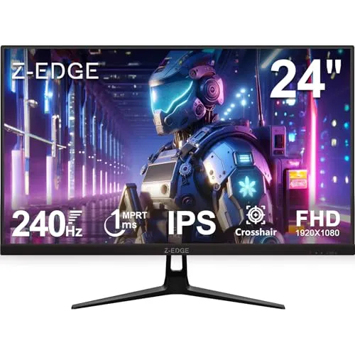 Z-Edge 24 Zoll 240Hz Gaming Monitor 1ms MPRT Full HD IPS Panel, 350cd/m² Helligkeit, HDR10, FreeSync, HDMI & DisplayPort, VESA Kompatibel - Schwarz