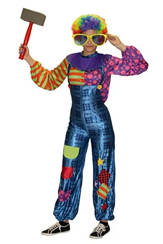 Clown Kostüm für Damen mit Latzhose und buntem Oberteil - Größe S-XL - Karneval Fasching Größe L-XL