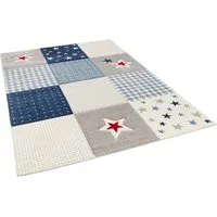 Pergamon Kinder Teppich Maui Kids Karo Blau Sterne - Teppich fürs Kinderzimmer, schadstoffgeprüft nach Öko-Tex Standard 100, ideal für eine gesunde Raumluft und perfekt für Fußbodenheizung geeignet.