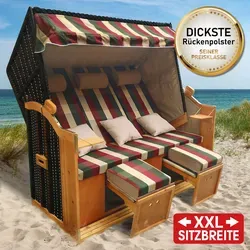 XXL Strandkorb 3-Sitzer OSTSEE rot/grün/beige kariert von BRAST