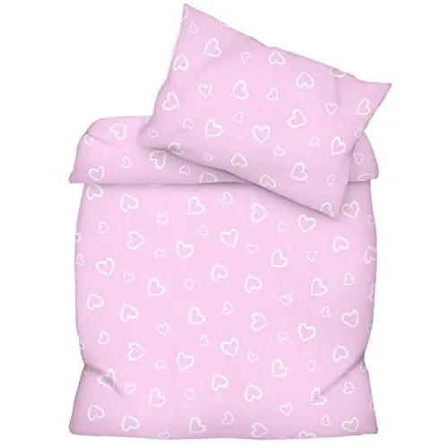 Amilian Bettwäsche Set 1x Bettbezug: 120 x 90 cm und 1x Kopfkissenbezug 40x60 cm mit Hotelverschluss Bettgarnitur 120x90 cm für Sommer und Winter Herzen Rosa