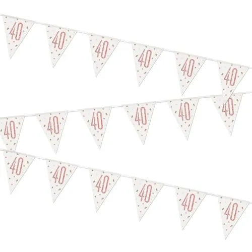 40. Geburtstags-Wimpelbanner - 2,74 m - Glitzer-Roségold-Geburtstag