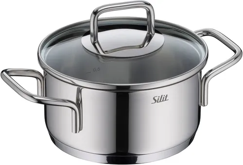 Silit Bratentopf Extra Cook, 2-tlg mit Glasdeckel - Bratentöpfe aus Edelstahl 18/10 mit SiliTherm Universalboden, ideal für alle Herdarten, inklusive Induktion, und spülmaschinengeeignet für müheloses Kochen und Reinigen.