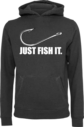 Baddery Angler Geschenke für Männer : Pullover : Fish it - Kapuzenpullover für Herren - Angelkleidung Angel Zubehör (Charcoal L)