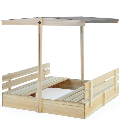 Spielwerk Sandkasten Toni mit Sonnendach und Sitzbank - Robuster Sandkasten aus Fichtenholz mit UV-Schutz 50+, ideal für stundenlangen Spielspaß im Freien. Maße: 120x120x120cm.