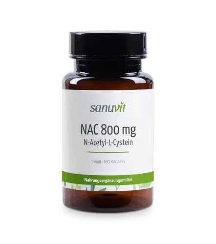 Sanuvit® - NAC | 180 Kapseln | Hochdosiert | N-Acetyl-L-Cystein | Hohe Bioverfügbarkeit und Verträglichkeit | Vegan | Hergestellt in Österreich (180 Stück, 800 mg)