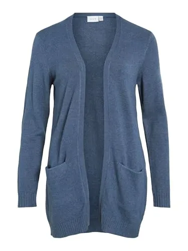 Vila Strickjacke VIRIL OPEN L/S KNIT CARDIGAN blau M (38) - Modische Strickjacke in Vintage Indigo, pflegeleicht und ideal für jeden Anlass. Mit V-Ausschnitt und praktischen aufgesetzten Taschen.
