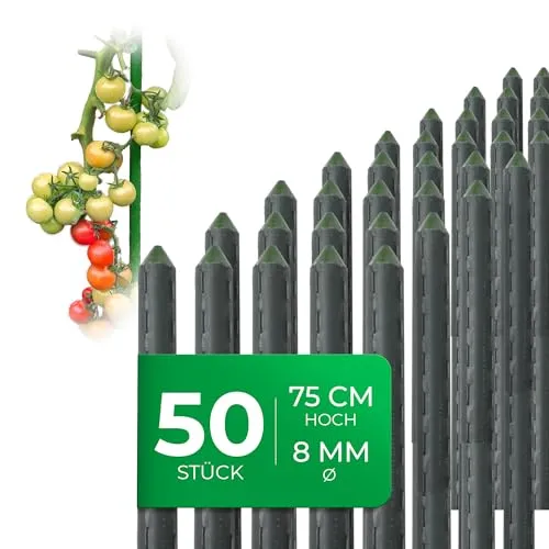 Novatool 50 Stück Rankstäbe 75 cm - Stabil und vielseitig für Kletterpflanzen - Rankstäbe aus korrosionsbeständigem Metall mit Noppenstruktur für optimalen Halt. Ideal für Tomaten, Gurken und andere Kletterpflanzen im Garten oder Gewächshaus.