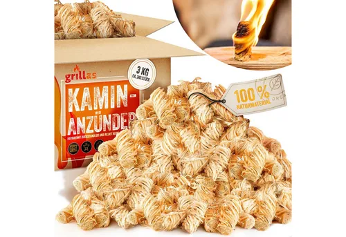 grillas Anzündkamin grillas® BIO Anzünder Kaminanzünder Holzwolle Grillanzünder Holz Feuer (240-tlg), Rückstände