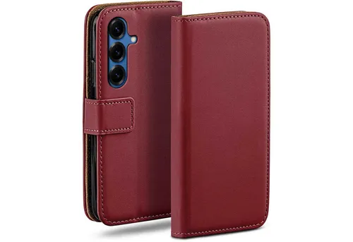 moex Handyhülle für Samsung Galaxy S25 Hülle Klappbar Book Case Weinrot 6,2 Zoll, Klapphülle Kartenfach Flip Cover Handytasche Leder Optik Schutzhülle