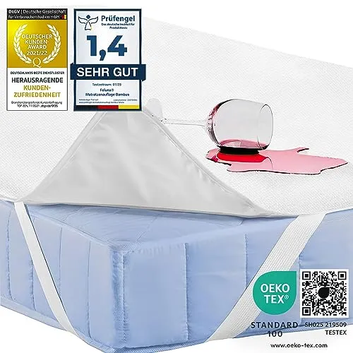 Feluna wasserundurchlässige Matratzenauflage wasserdichter Matratzenschoner aus Bambusfaser 150x200cm