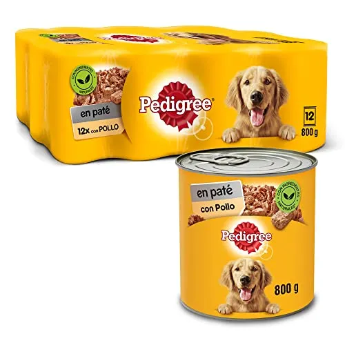 Pedigree Nassfutter für Hunde mit Hühnchengeschmack in Pastete (Packung mit 12 Dosen x 800 g)