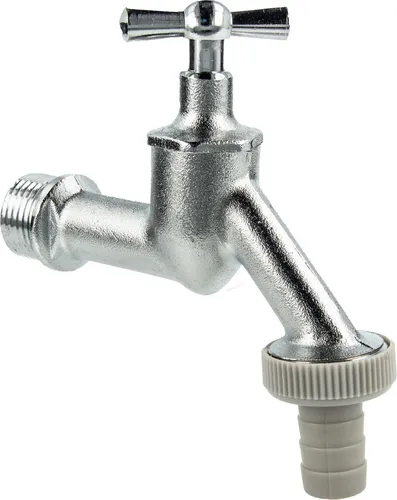 tecuro Auslaufventil 1/2 Zoll, Knebeloberteil, Schlauchtülle - Messing mattverchromt