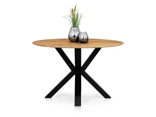 Produktbild Runder Esstisch Massivholztisch Tisch 120 cm ELANI Eiche massiv geölt Metall