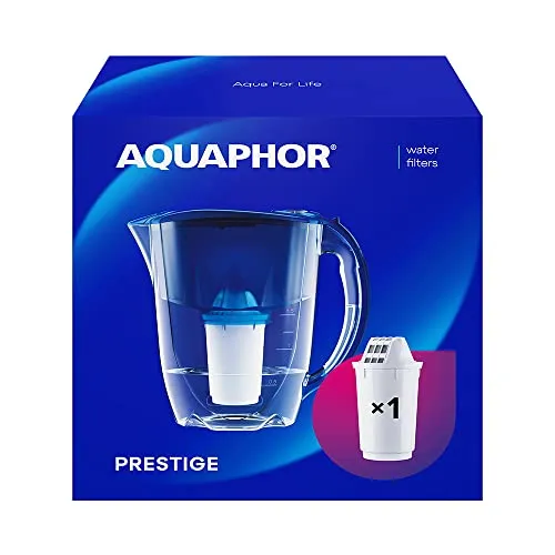 AQUAPHOR Wasserfilter Kanne Prestige Kobaltblau inkl. 1 A5 Filter I Karaffe für 2,8l I Passt in die Kühlschranktür I Reduziert Kalk & Chlor I Tischwasserfilter I Praktische Filterkanne