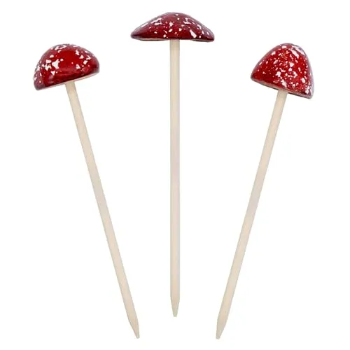 Spetebo Steingut Deko Pilz Gartenstecker 24 x 6 cm - 3er Set - Fliegenpilz Blumenstecker zur Herbstdeko - Gartendeko Pilzfigur Waldpilz Dekofigur Gartenfigur Blumentopf Stecker wetterfest