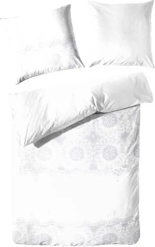 Hahn Baumwoll Satin Wende-Bettwäsche Oranmente Punkte Blau Weiß Grau 135x200 cm Grau